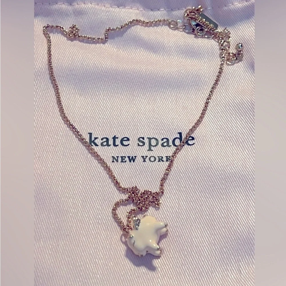 Authentic Kate Spade Cute Necklace Drop Flying Pig Lever Back Pink & Rose Gold
